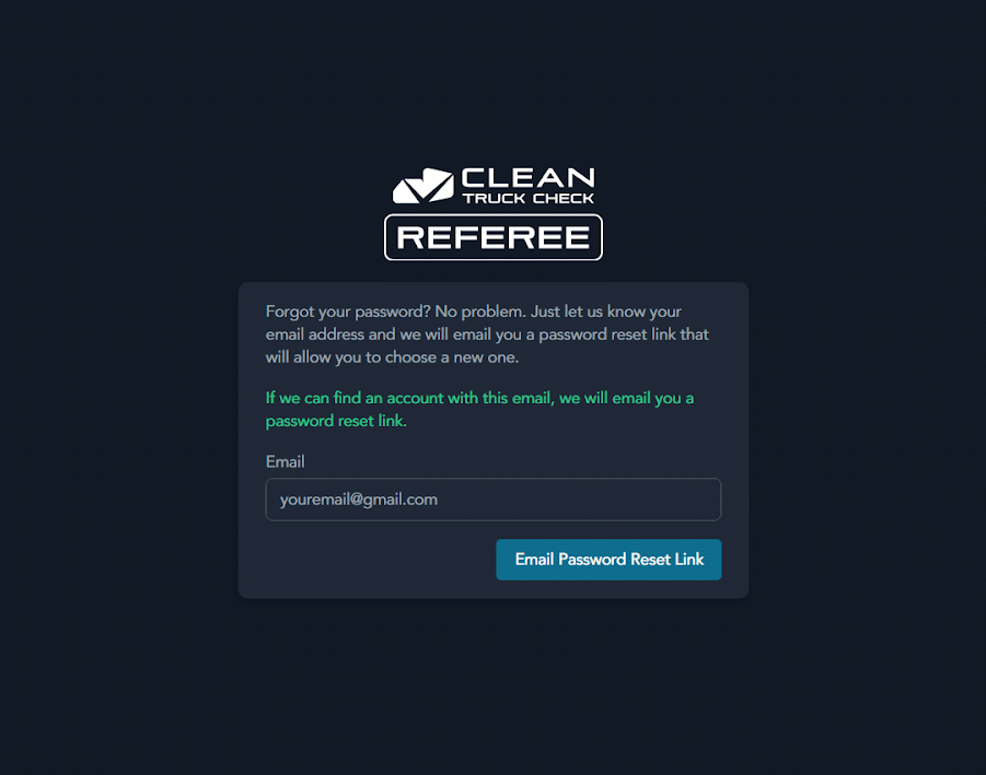 Email request form for password reset