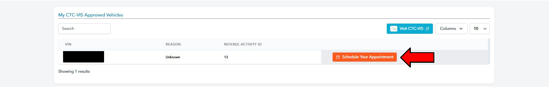 Dashboard calendar view showing available appointment slots