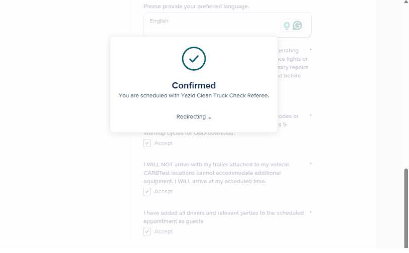 Appointment confirmation page