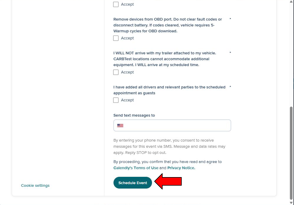 Appointment confirmation page