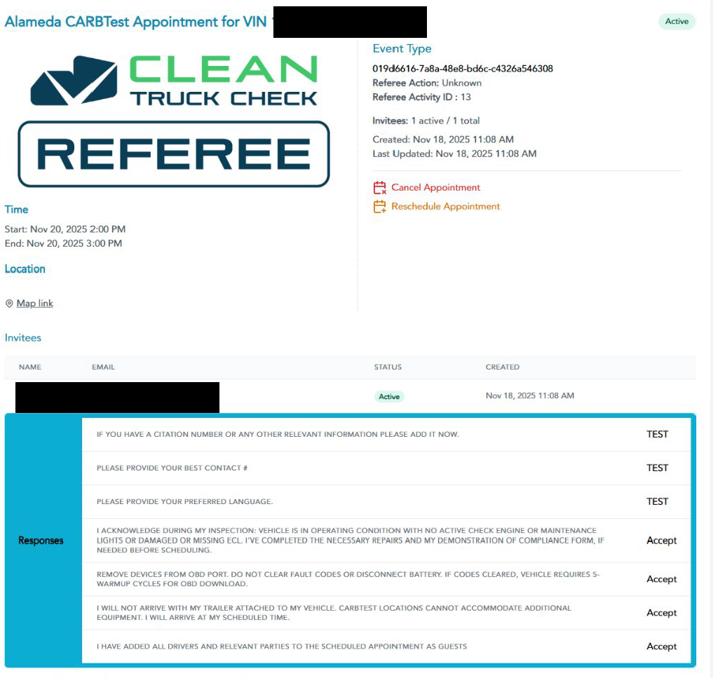 Final appointment confirmation page