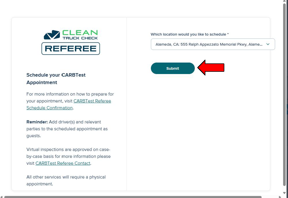Location selection dropdown menu